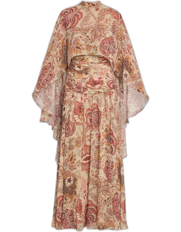 Floral-print Maxi Dress With Cape