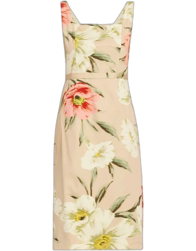 Floral-print Stretch Cotton Midi Sheath Dress