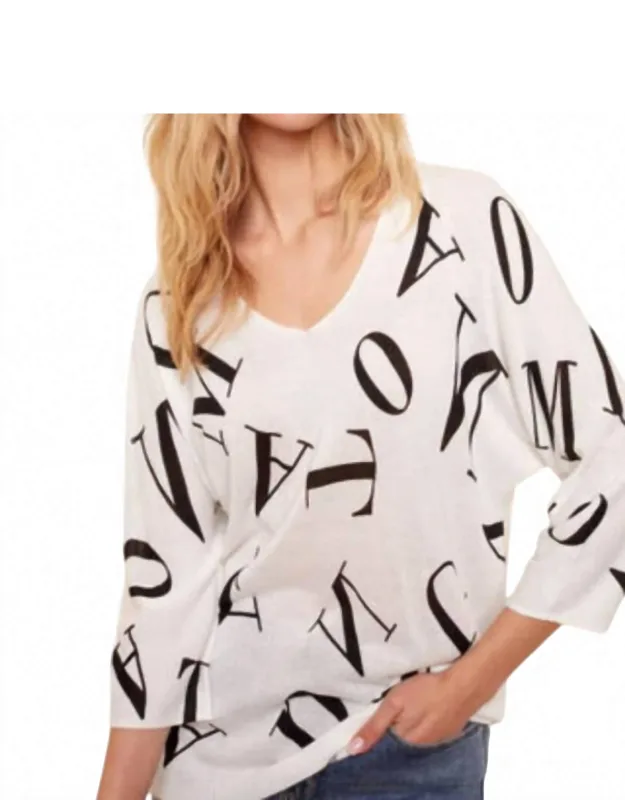 V-neck Dolman Sleeve Sweater In Alphabet Print