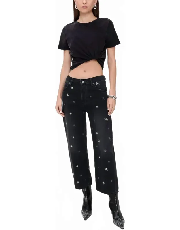 Deep Trance Shine Embroidered Boyfriend Jeans
