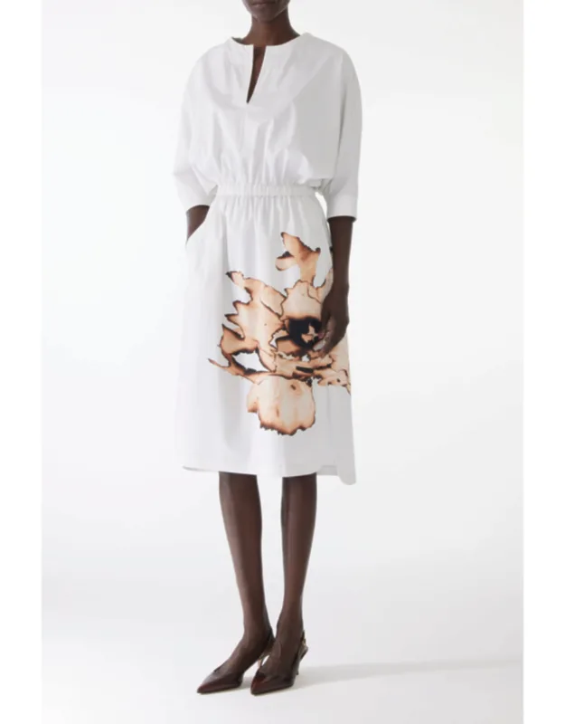Dolman Sleeve Cotton Dress With Floral Print