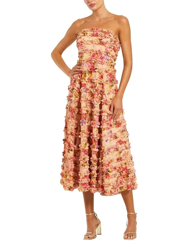 Ruffle Strapless Midi Dress