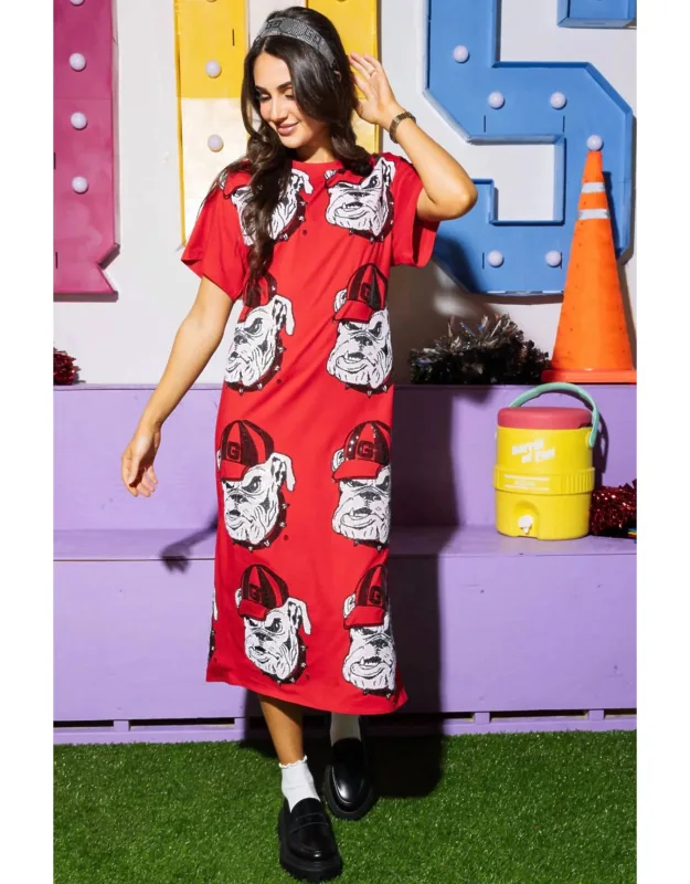 Sequin Bulldog Head Midi Tee Dress