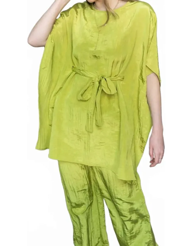 Lemongrass Satin Tie Front Tunic
