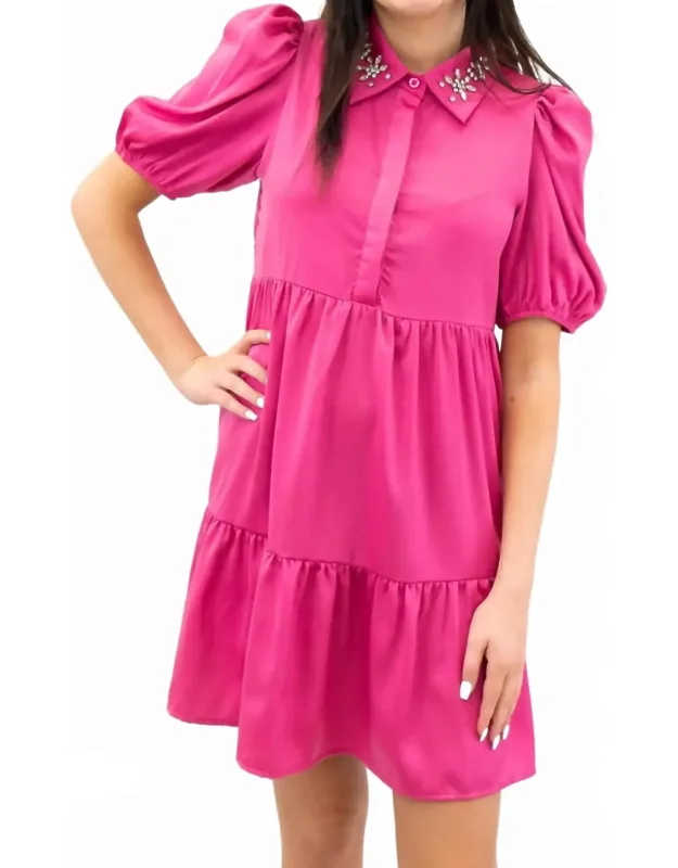 Jeweled Collar Shirt Dress