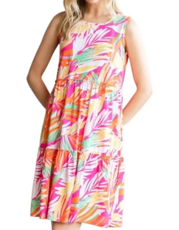 Tiered Sleeveless Multi Print Dress