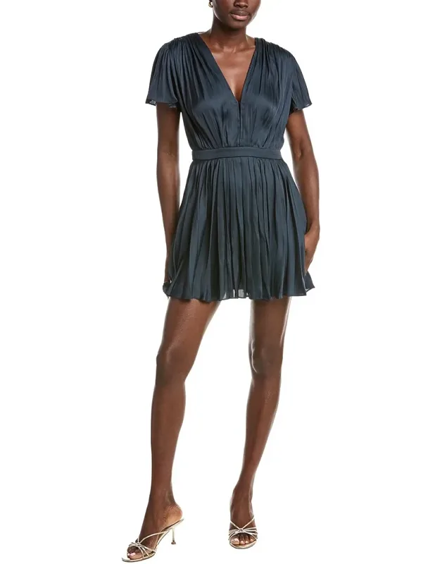 Pleated Satin Mini Dress