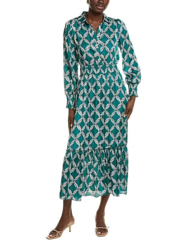 Half Placket Chain Print Maxi Dress