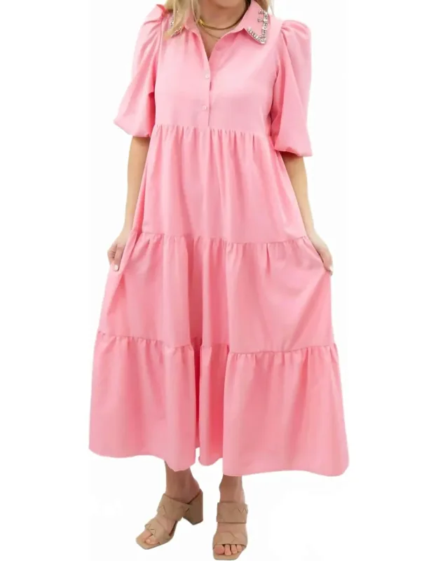 Jeweled Collar Midi Shirt Dress