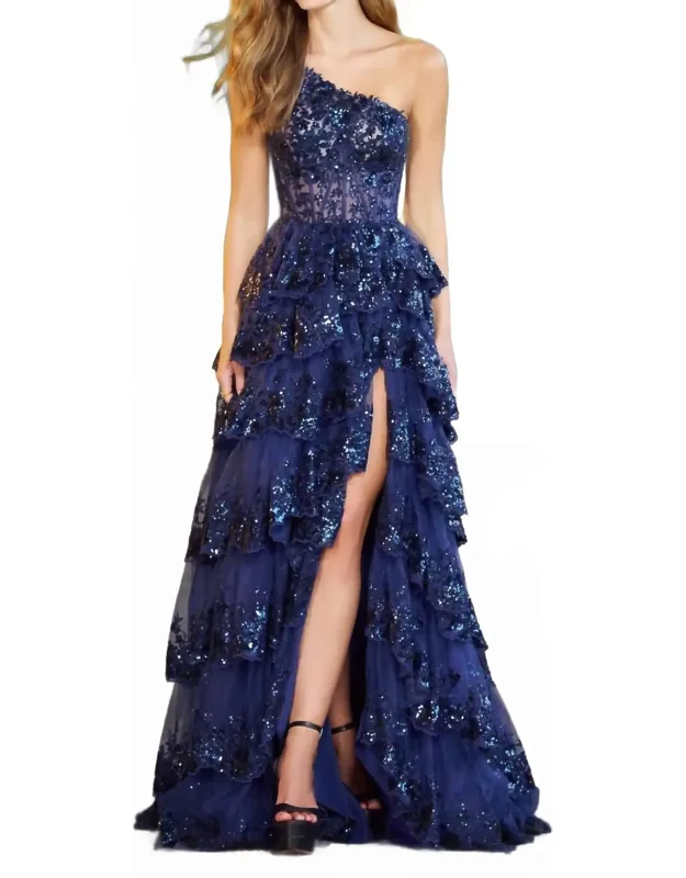 Ruffle Skirt One Shoulder Dress