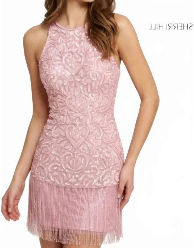 Fringe Hem Halter Neck Dress