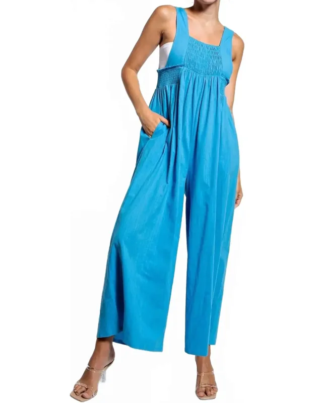 Smocked Textured Jumpsuit