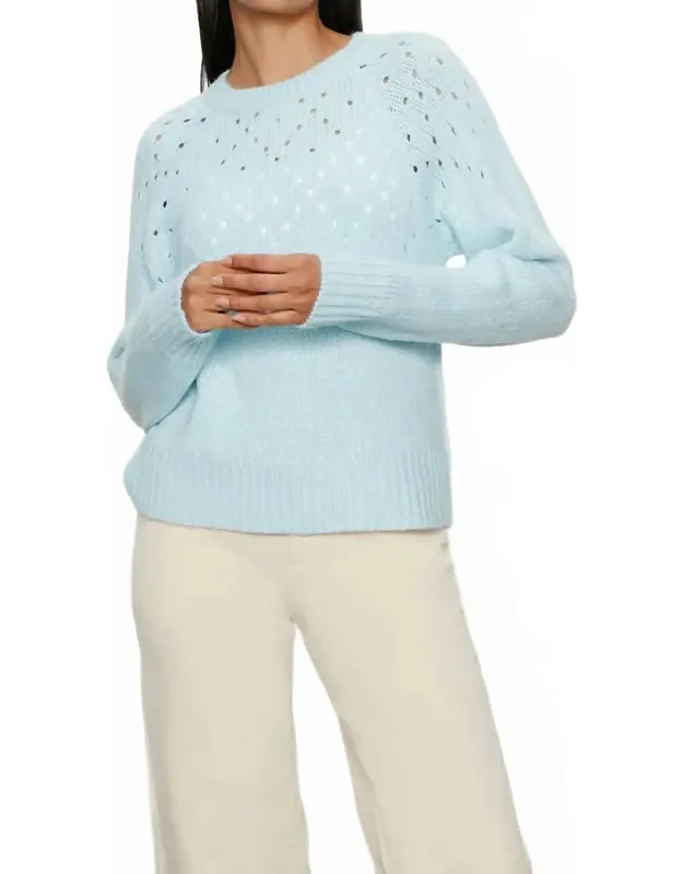_aquamarine Openwork Sweater With Ribbed Cuffs And Hem_