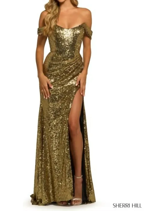 Shoulder High Slit Dress