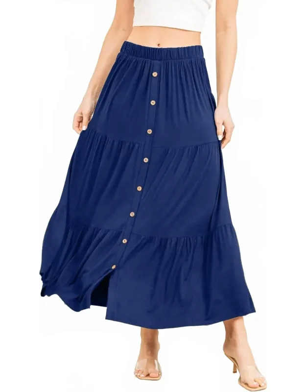 Button Up Long Tiered Skirt
