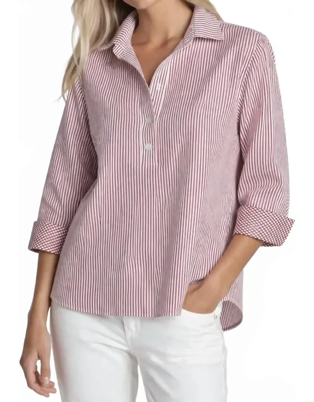 Aileen 3/4 Sleeve Stripe Button Back Blouse