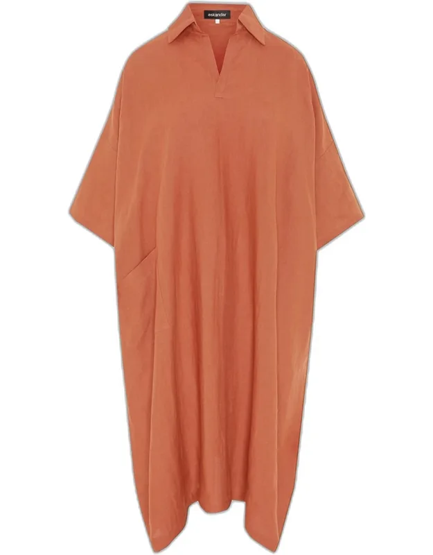 Angle To Front Side Seam Short Sleeve Dress With Collar
