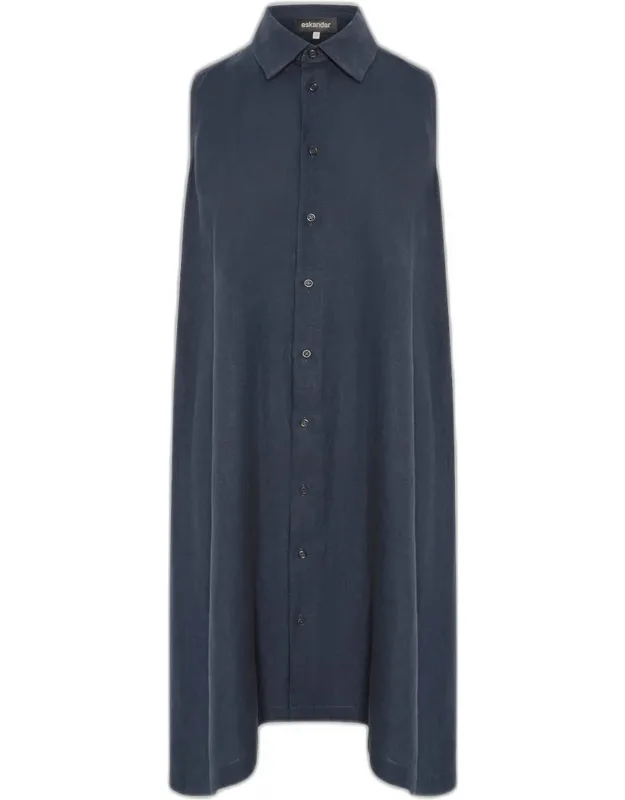 Side Pleated Sleeveless Midi Shirtdress