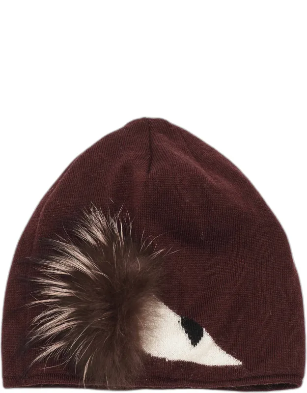 Wool Monster Eye Fur Detail Beanie