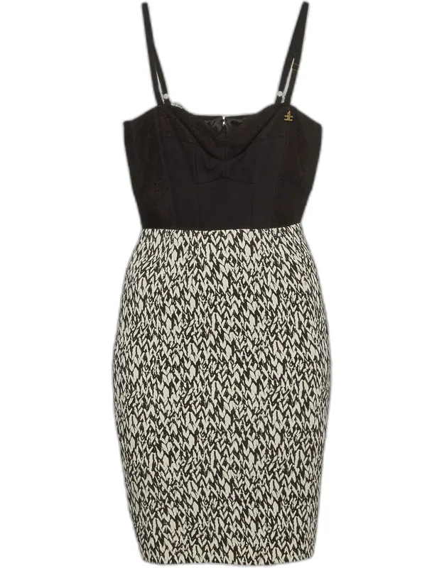 Monochrome Abstract Print Stretch Crepe Bustier Mini Dress