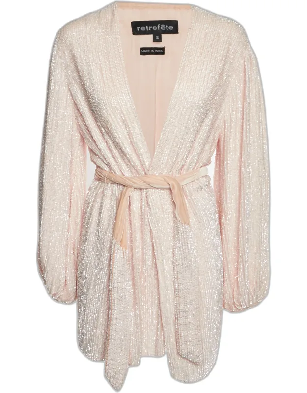 Sequin And Velvet Belted Mini Robe Dress