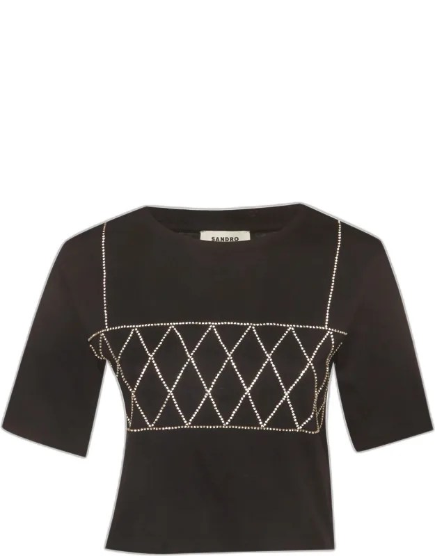 Jersey Rhinestone Cropped T-shirt