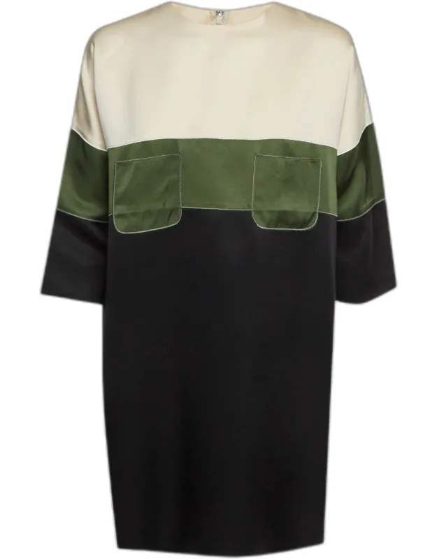 Satin Colorblock Shift Dress