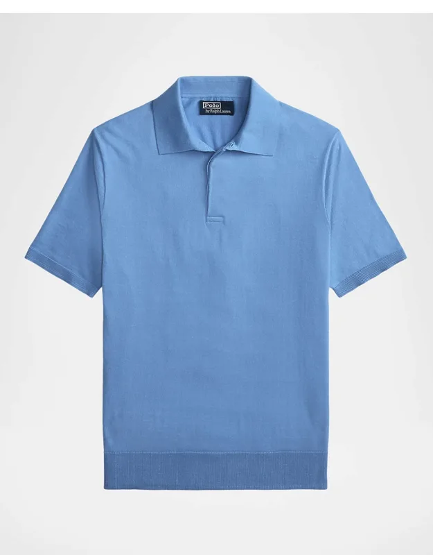 Cotton Knit Short-sleeve Polo Sweater