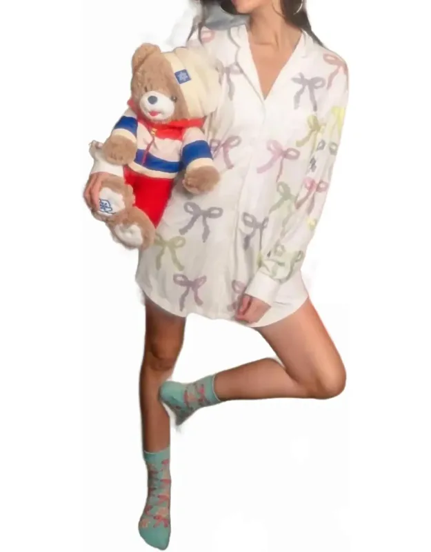 Rhinestone Rainbow Bow Pajama Top Dress