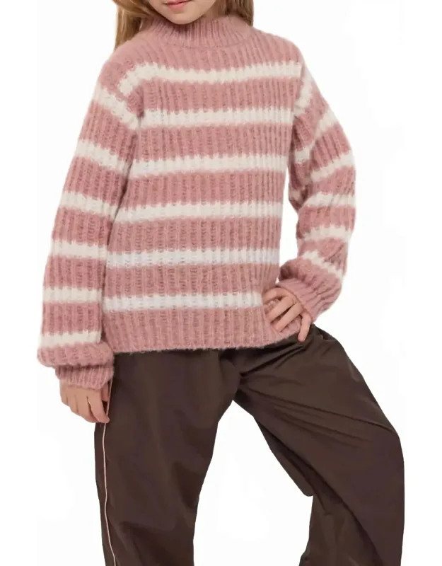 High Neck Striped Sweater Top
