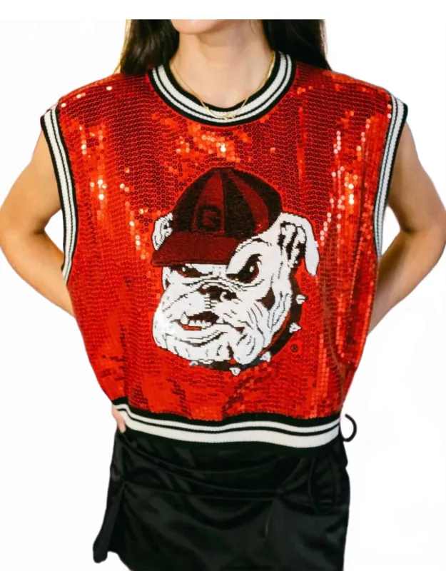 Sequin Sweater Tank With Bulldog Head