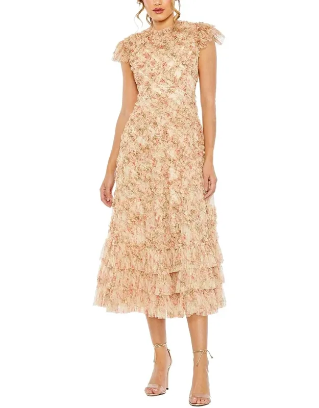 Mesh Ruffle Tiered A-line Dress