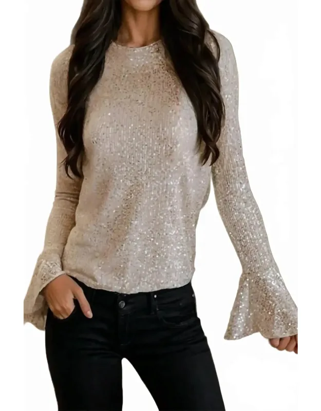 Festive Sequin Mock Neck Blouse