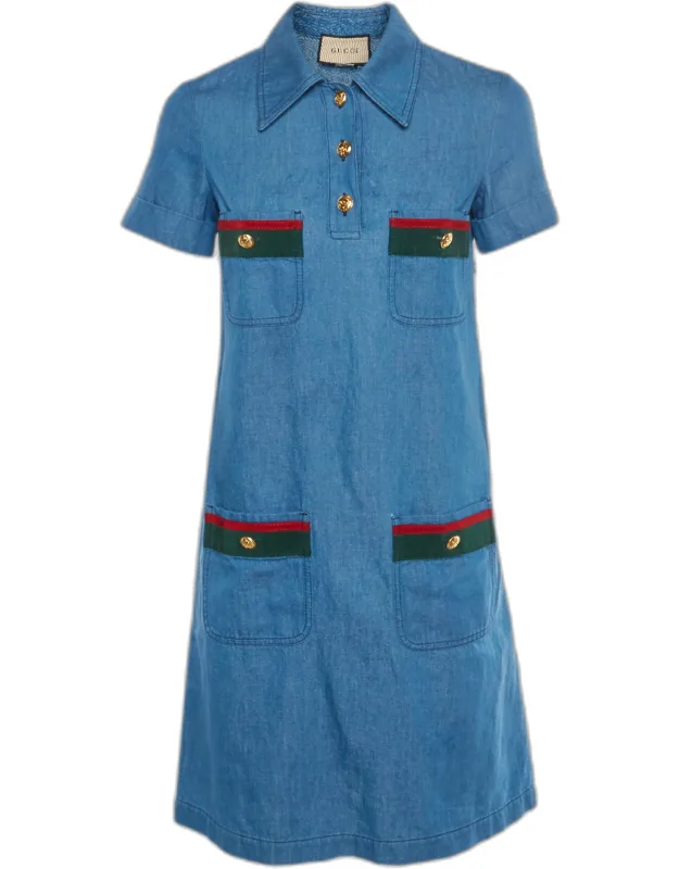 Denim Web Trim Mini Shirt Dress
