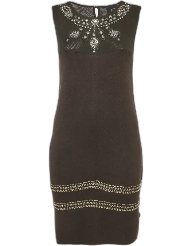 Knit And Mesh Embellished Midi Dress