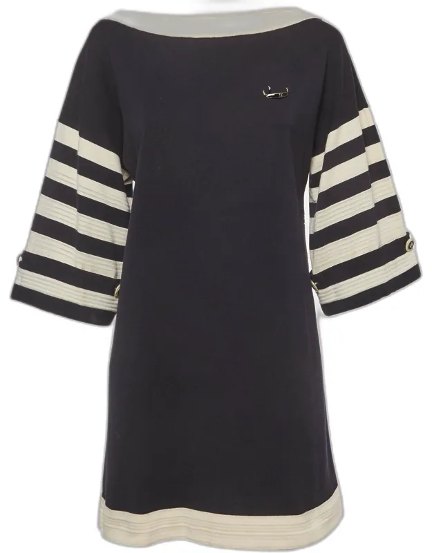 Striped Knit Brooch Sailor Tunic Dress