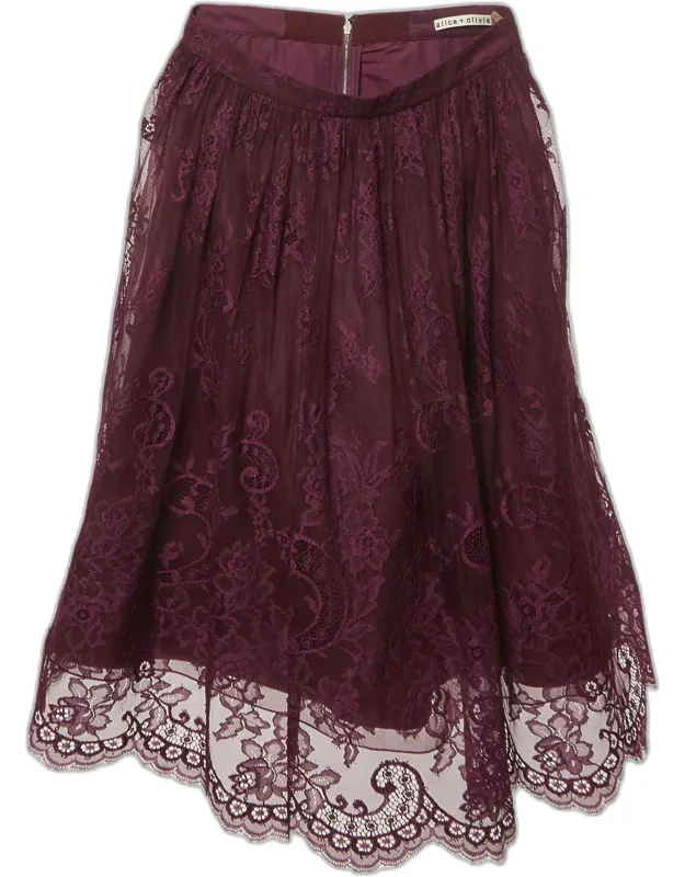 Floral Lace Scalloped Hem Midi Skirt