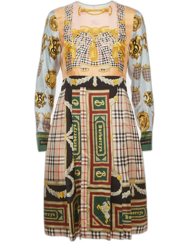 Multicolor Archive Scarf Print Silk Pleated Midi Dress