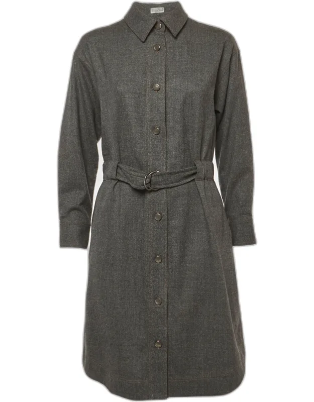 Wool Belted Knee-length Shirt Dress