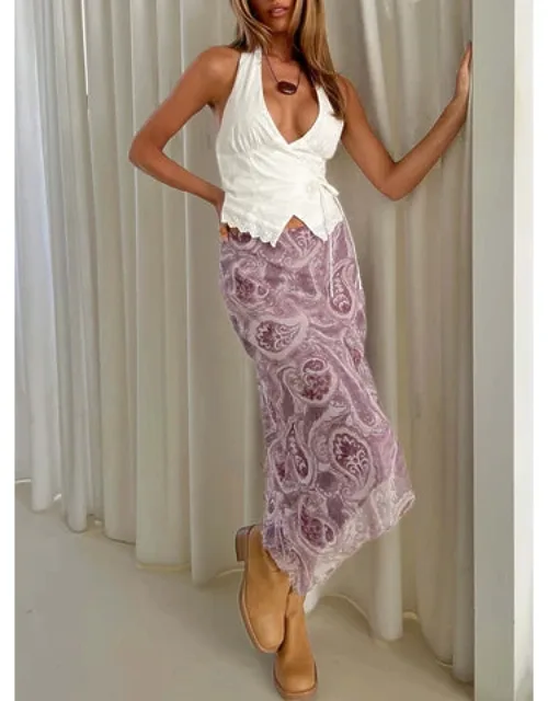 Suella Asymmetrical Midi Skirt With Metallic Thread And Side Zip Closure