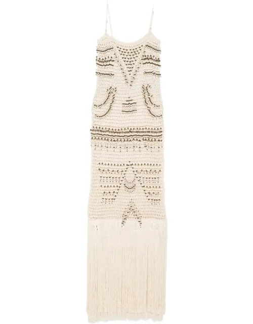 Bead-embellished Fringed Maxi Dress