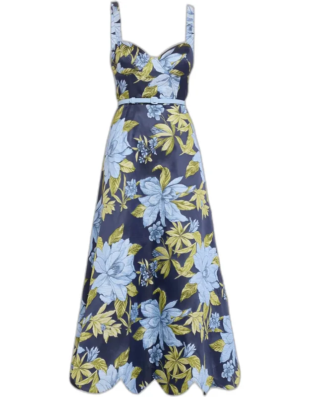 Floral Jacquard Sweetheart Midi Dress