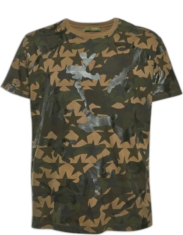 Camo Star Print Cotton Crew Neck T-shirt