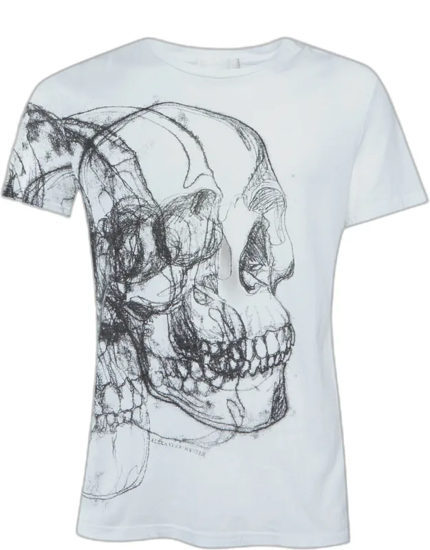 Scribble Skull Print Cotton Crew Neck T-shirt