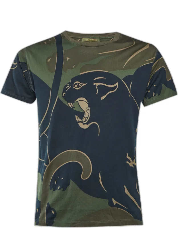 Camo Panther Print Cotton Crew Neck T-shirt