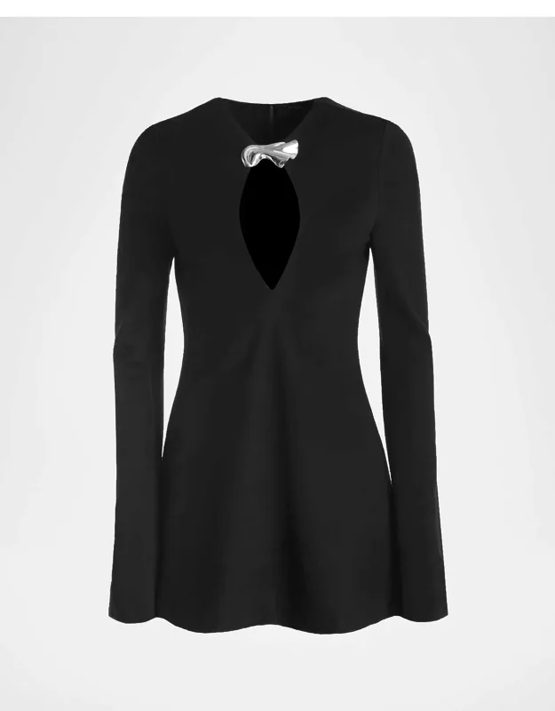 Cutout Brooch-embellished Mini Dress