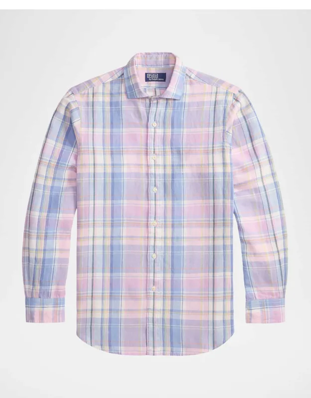 Slub Cotton Multicolor Plaid Button-down Shirt