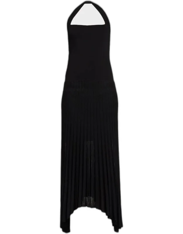 Pleated Halter Midi Dress