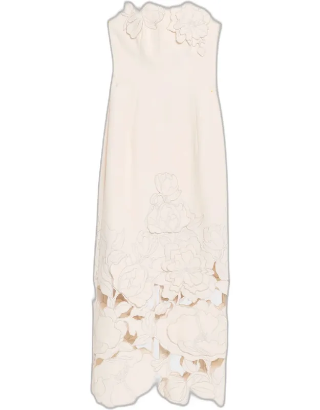 Strapless Floral Applique Column Maxi Dress