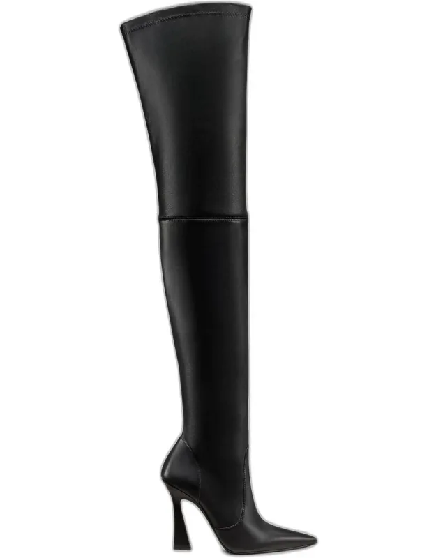 100mm Stretch Leather Over-the-knee Boots With Angled Sculptural Stiletto Heel